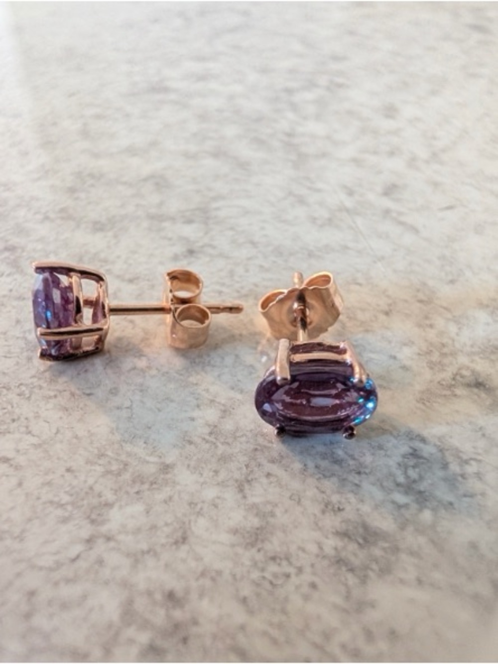 Brand New Created Alexandrite Oval Stud Earrings 14K Rose Gold - Picture 3 of 3